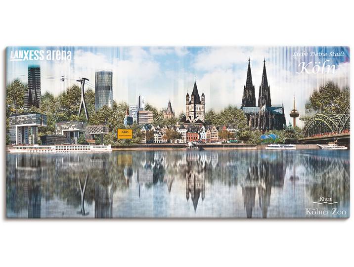 Leinwandbild ARTLAND Köln Skyline Abstrakte Collage 20 , blau (farbe bild(er): blau), B:100cm H:50cm, Bilder, Leinwandbild, auf Holzrahmen gespannt