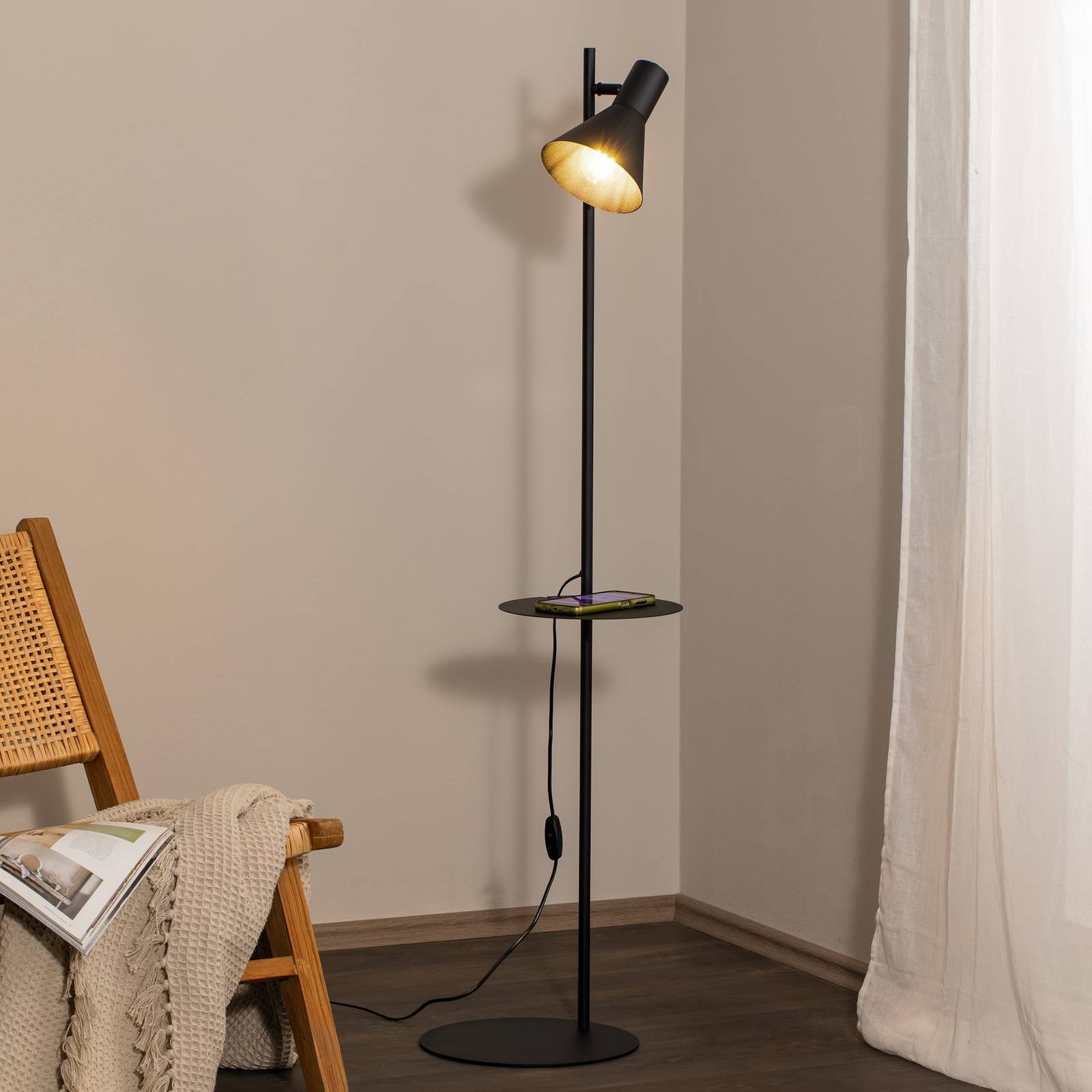 Stehlampe Jump TK Lighting, schwarz, für Wohn- / Esszimmer, Metall, Modern, Stehlampe
