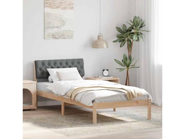 Massivholz Kiefer Platzsparend Wandmontiertes Kopfteil Plattform Bettrahmen Bettgestell Massivholz Kiefer 90x200 cm Braun Dunkelgrau Polsterbett mit Wandkopfteil und Lattenrost
