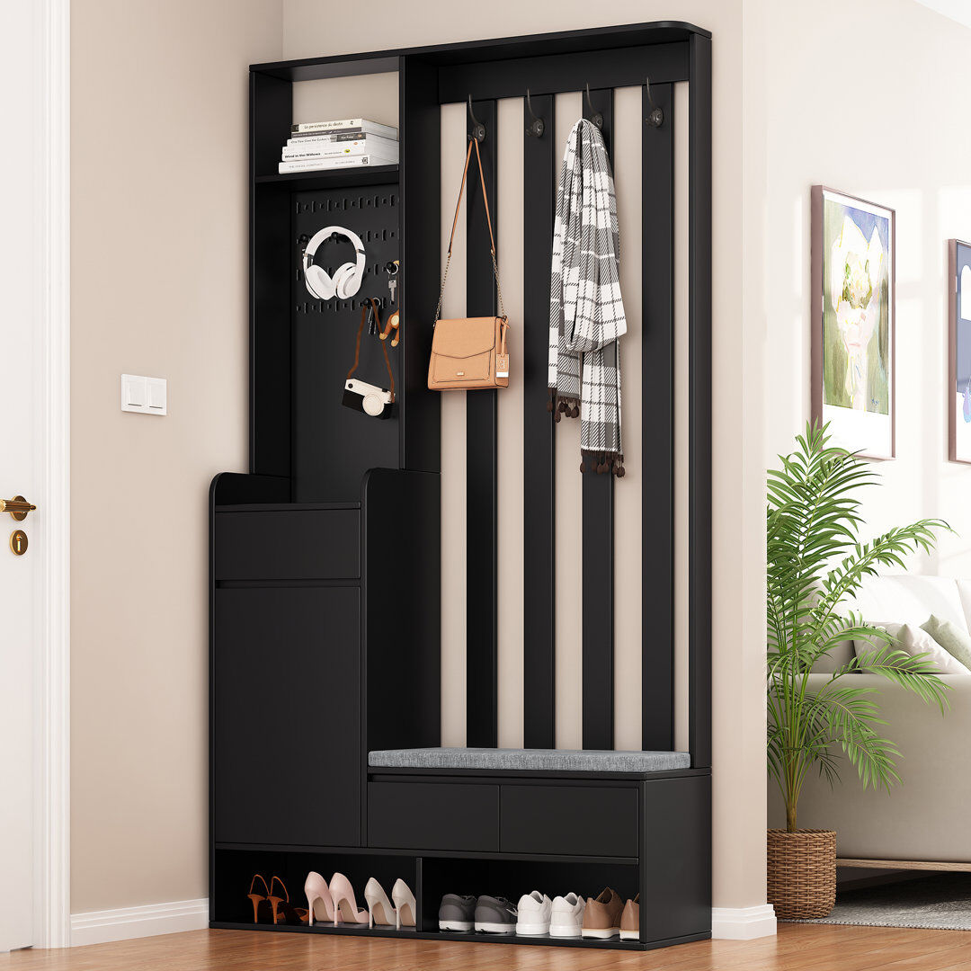 17 Stories Hall Tree 100cm Wide Black 180cm H X 100cm W X 35cm D