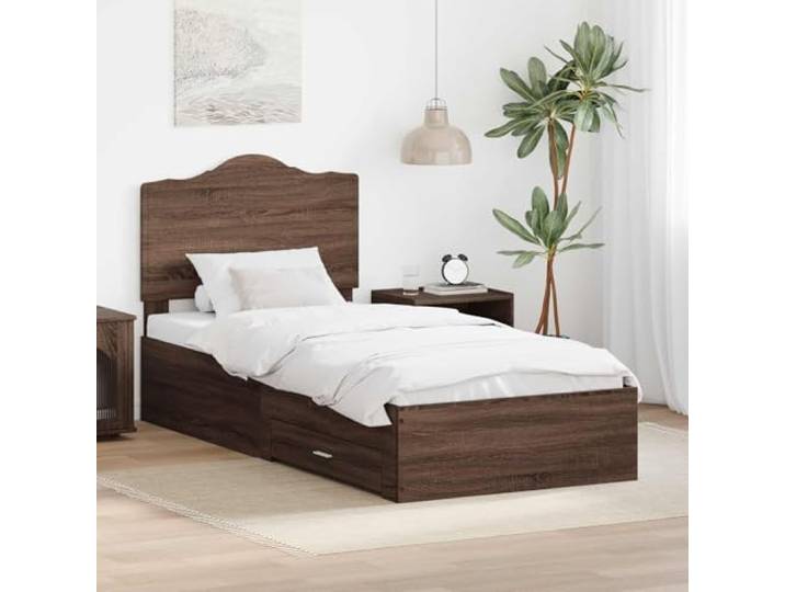 RJPLMFV Bettgestell, Eiche, Braun, 70 x 190 cm, Holz Mit Aufbewahrungsschubladen, inklusive Kopfteil, 32 cm Höhe, einfache Montage