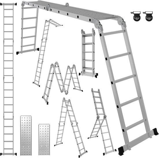 Multifunctionele vouwladder steiger voor binnen en buiten in 7 verschillende vormen, zilver