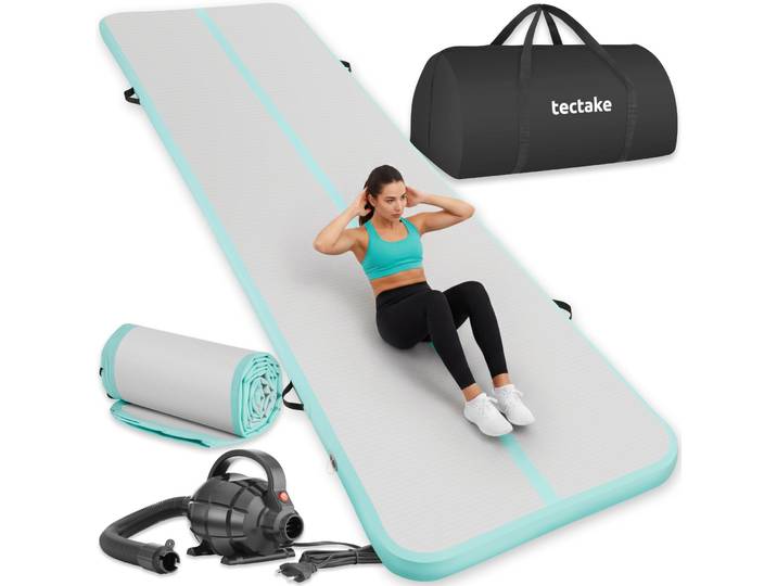 Tapis Airtrack gonflable AirFlexy avec pompe à air électrique - gris/bleu