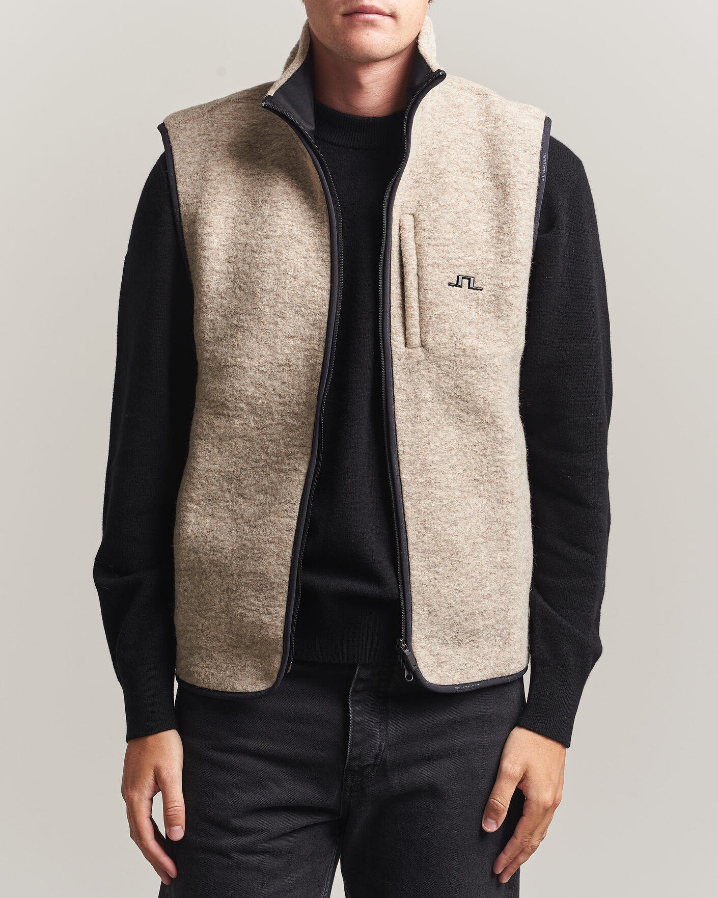 J.Lindeberg Duncan Wool Fleece Vest Moonbeam men M Beige