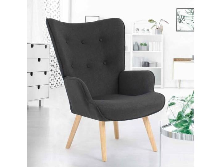 IDMARKET Fauteuil scandinave IVAR en tissu gris anthracite