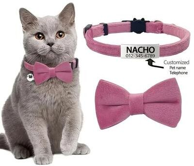 Uplift Essentials Customizable Engraved Cat Bow Tie & ID Collar Set pink