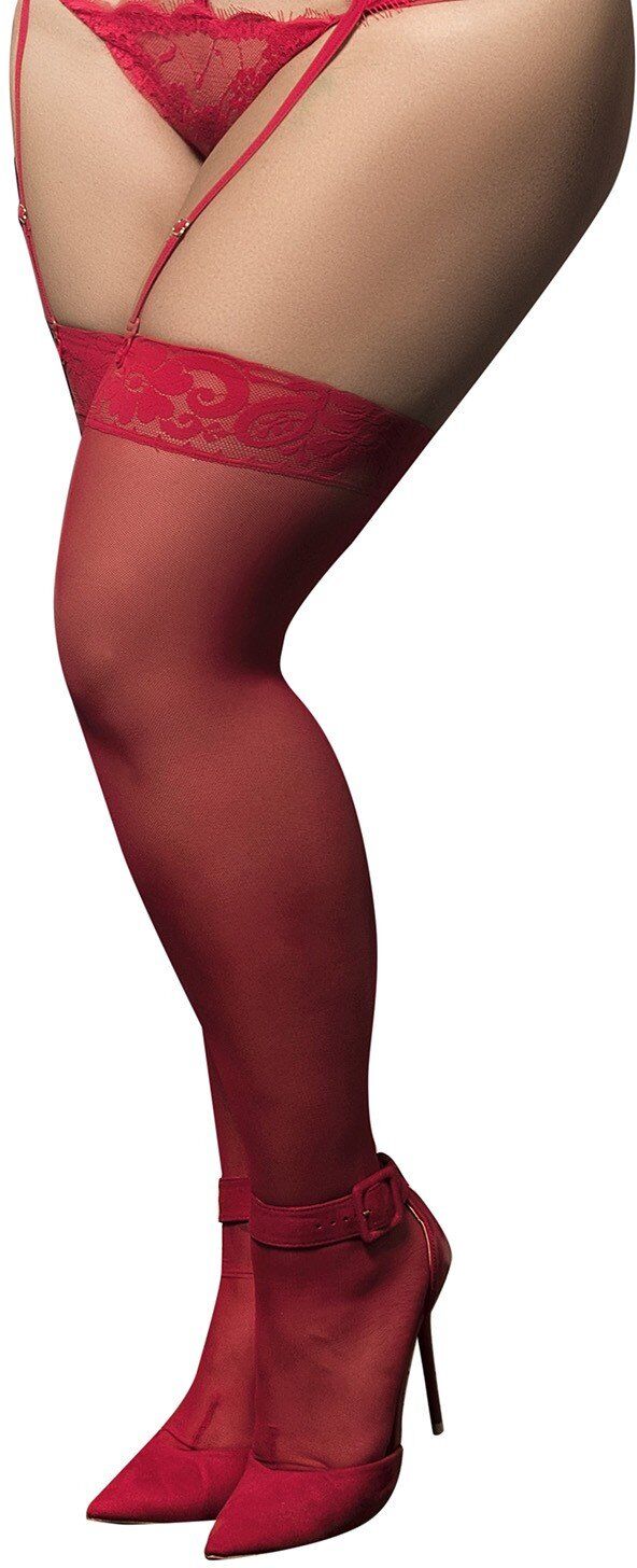 Mapalé Bas nylon rouges autofixants, grande taille, jarretières dentelle - MAL1094XRD