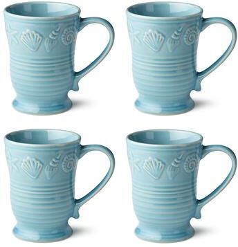 Certified International Coastline Blue 18 oz. Mugs, Set of 4