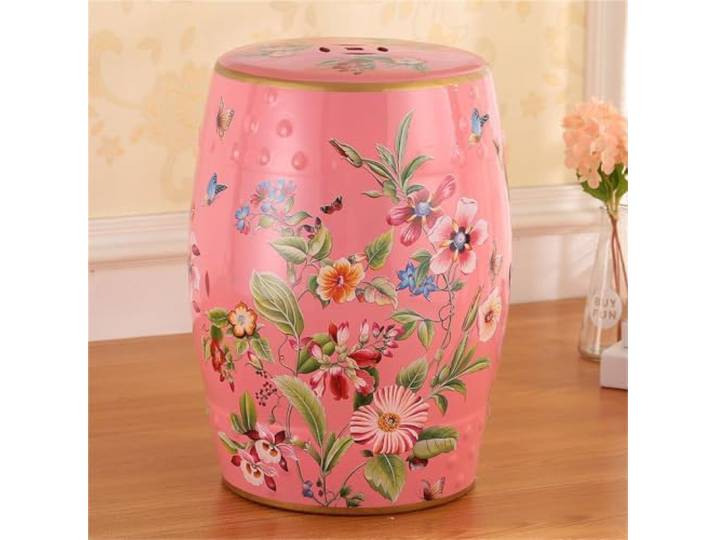 Keramik-Gartenhocker mit Blumendesign – Durchbrochener Beistelltisch Terrassenhocker, 28x46 cm, Deko für drinnen & draußen(Chinoiserie X)