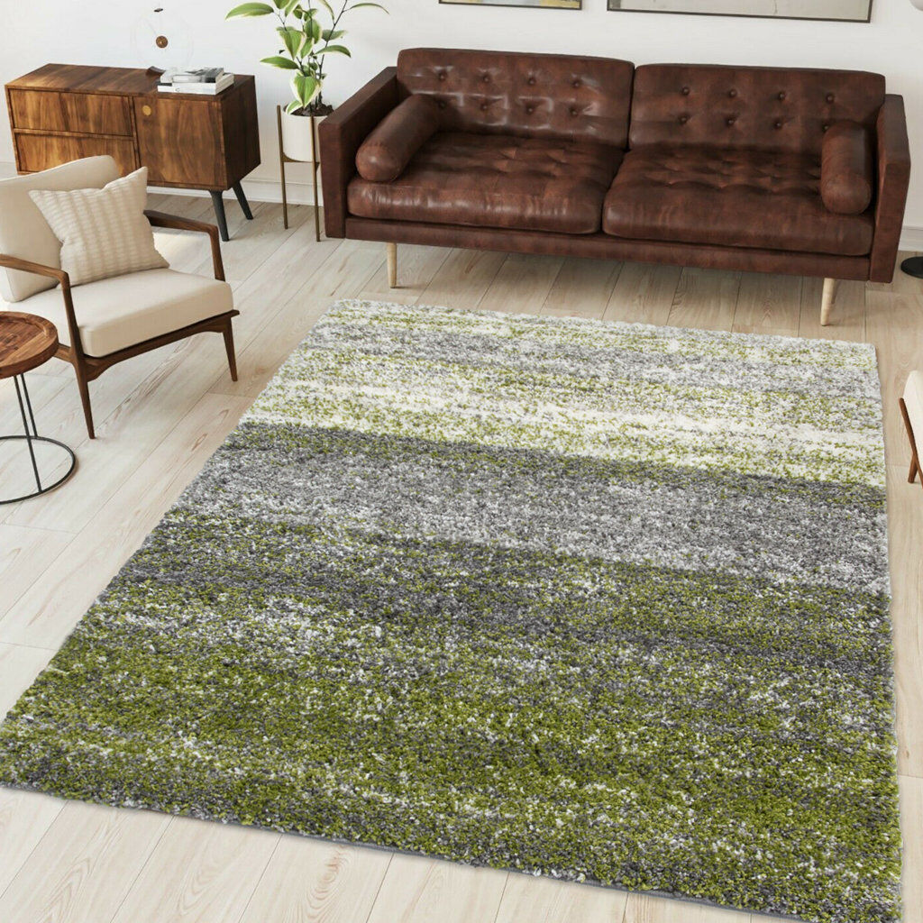 17 Stories Allson Rectangle Striped Area Rug Green/White Rectangle 160 x 230cm
