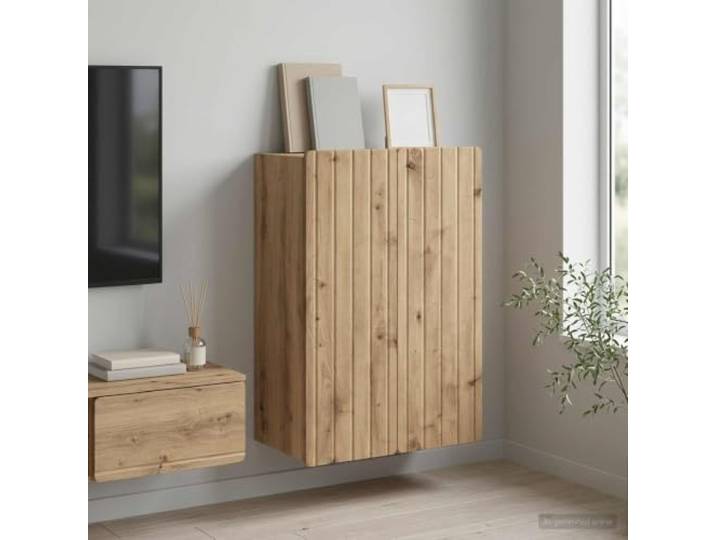 Wandschrank Holzwerkstoff Artisan-Eiche 66 x 34,5 x 92 cm mit Pendeltüren Vintage-Design, robuste Holzwerkstoff-Konstruktion, 90-Grad-Pendeltüren, vielseitig einsetzbar im Wohnzimmer, einfache