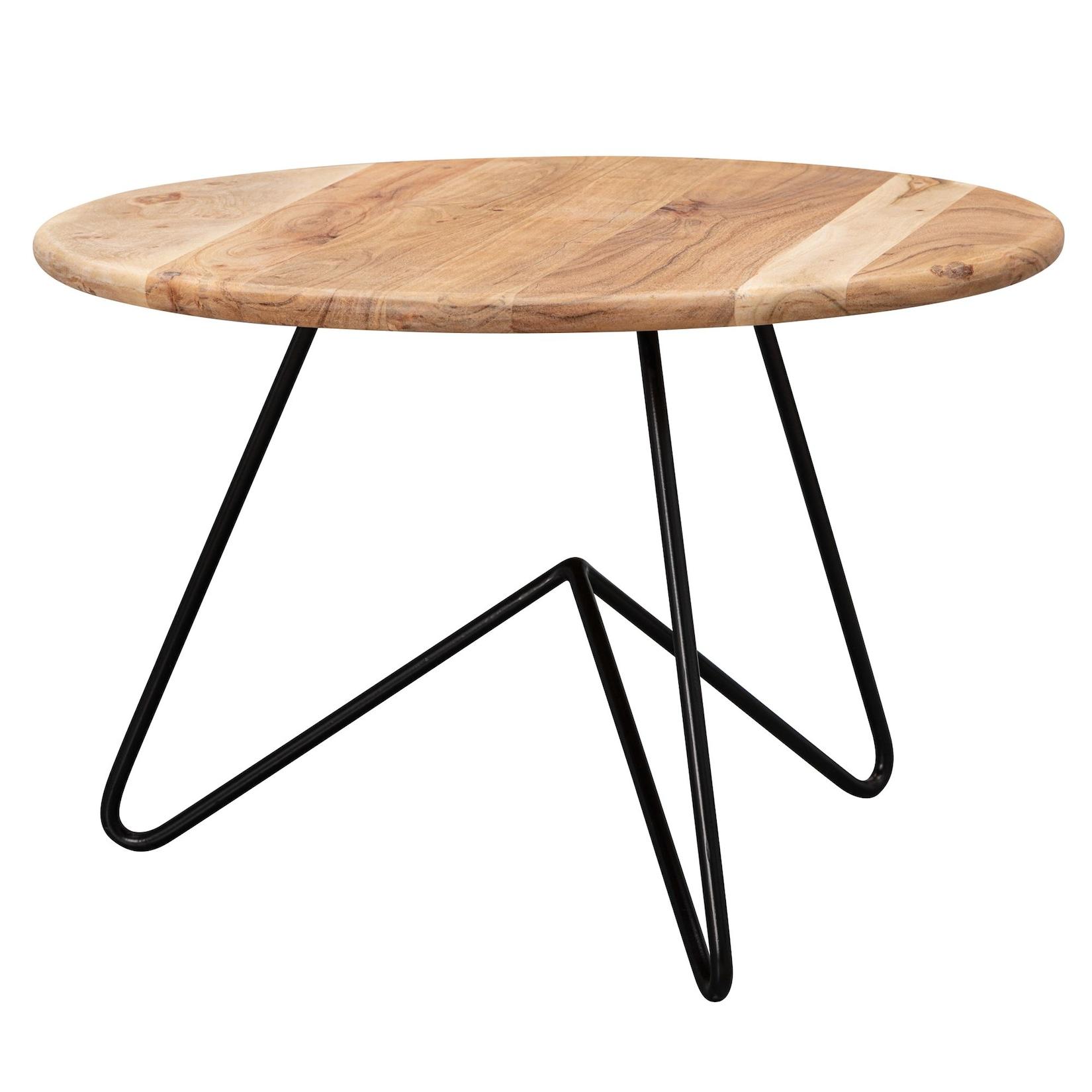 KADIMA DESIGN Akazienholz Couchtisch mit Haarnadelgestell, modernes Design, große Ablagefläche.