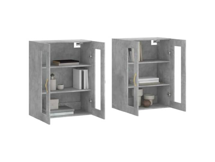 KTHLBRH Wandschränke 2 Stück Grau Beton Holz Mehrschichtig Glastüren, großer Raum, Wandmontage, je 69x34x90 cm
