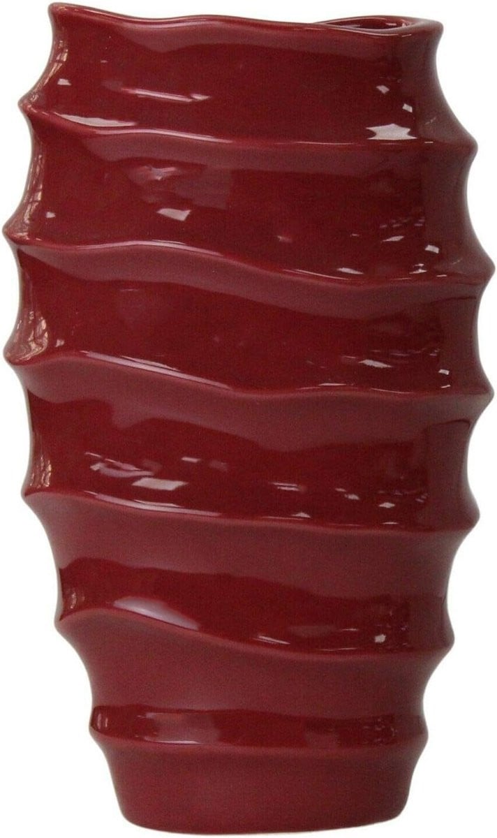 Rode Keramische Vaas met Geribbeld Design, Hoogte: 23 cm