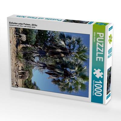 CALVENDO Puzzle Elefanten unter Palmen, Afrika | 1000 Teile Lege-Größe 64x48cm Foto-Puzzle für glückliche Stunden