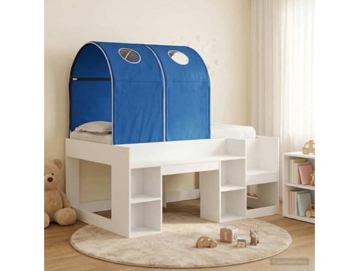 RJPLMFV Bett 3-teilig, Weiß und Blau, Holz Lattenrost inklusive, weicher Mikrofaserstoff, modernes minimalistisches Design, einfache Montage