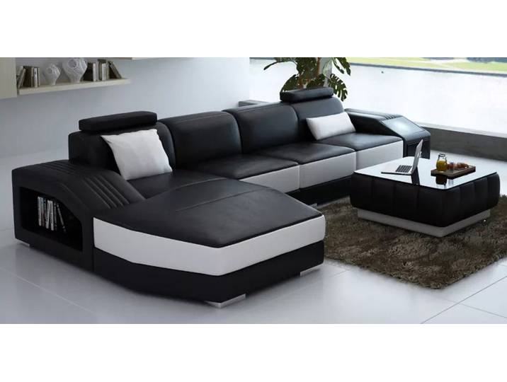 Xlmoebel Ecksofa Elegante Ledergarnitur mit Couchtisch für stilvolles Wohnen, Ledergarnitur, Hergestellt in Europa