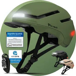 Fahrradhelm mit Front- und Rücklicht NOVA - Olivgrün - L - Bestseller,Neu,oft gekauft