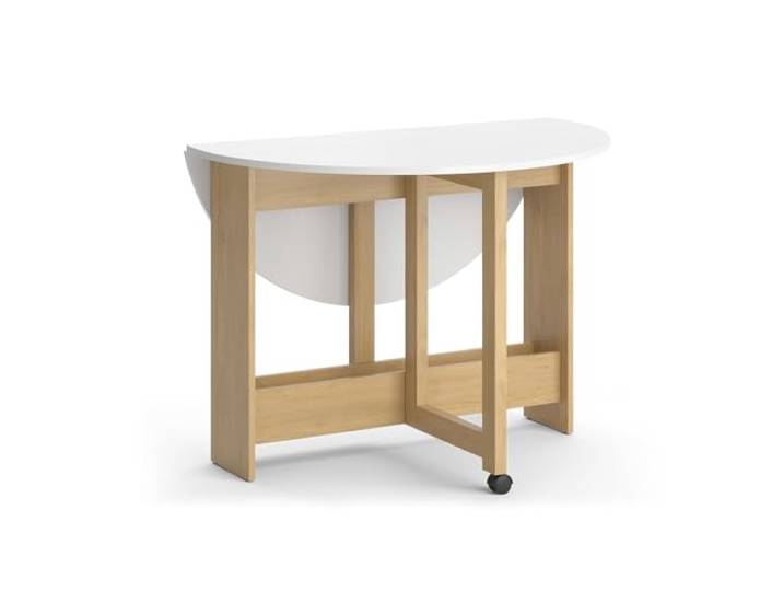 Vicco Esstisch Rondo, Goldkraft Eiche/Weiß, 20-100 x 100 cm ausklappbar, mit Rollen und Auszugsfunktion für flexible Tischgrößen