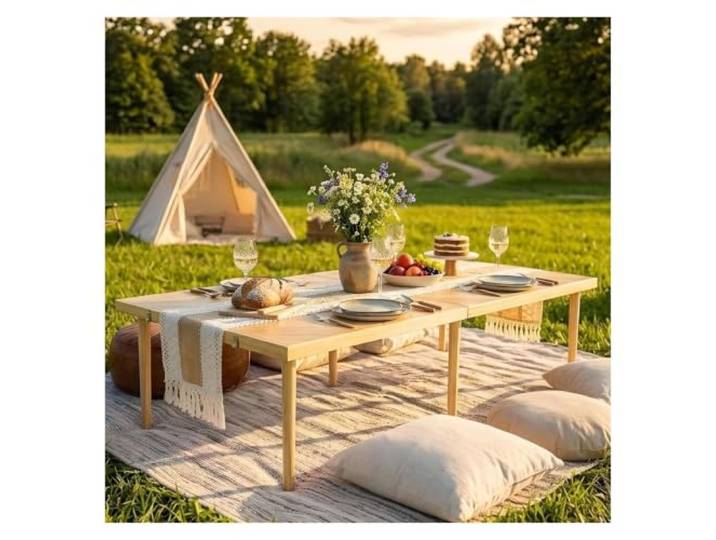 Baumkantentisch Camping Tisch Einfach Auf- Und Abzubauen Outdoor Couchtisch Abendessen Auf der Terrasse, Camping Auf Dem Land, Im Garten(60x30x13in/152x76x33cm)