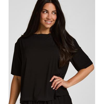 Pyjama HUNKEMÖLLER "Pyjama Top Jersey Essential", Damen, Gr. XS, schwarz, 92% Viskose, 8% Elasthan, Homewear-Sets Pyjama