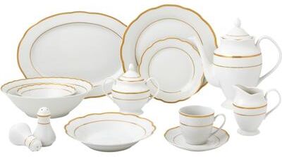 57 Piece Gold Wavy Dinnerware Set-Porcelain China Service for 8 People-Gloria