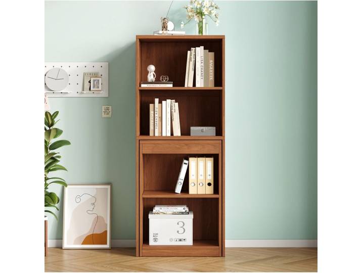 ROVRYN Bureau secrétaire pliant 2-en-1 avec bibliothèque 4 niches aspect noyer 130 x 51 x 137 cm