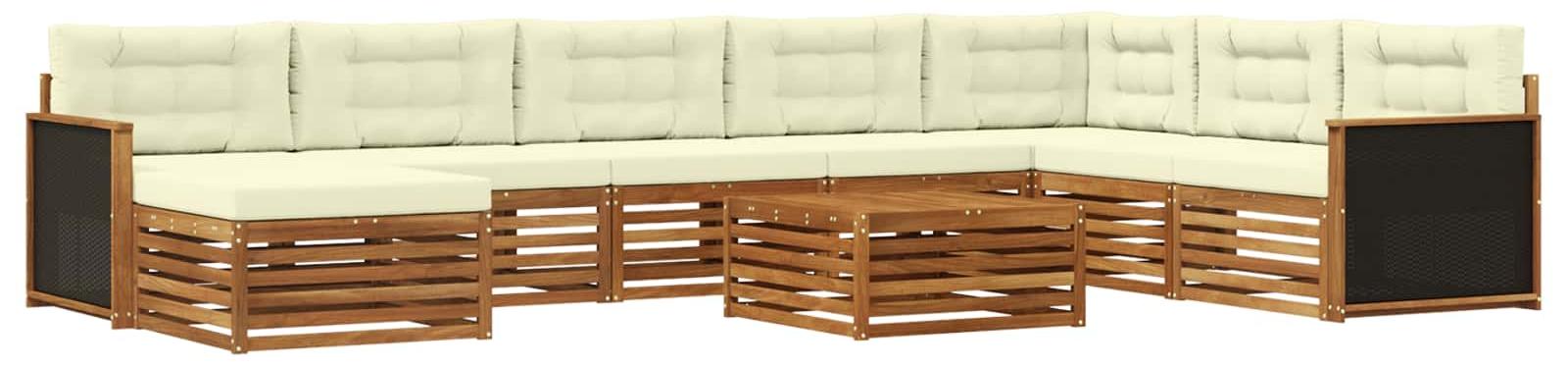 Outdoor-Sofagarnitur 9 pcs Natur und Creme Massivholz Akazie