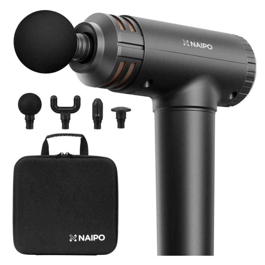 Naipo NP-MG01 schwarz / Massagepistole Mini / 4 Aufsätze / 5 Modi / 2500 mAh / USB-C (5 Stufen, 300 min) (712376778512)
