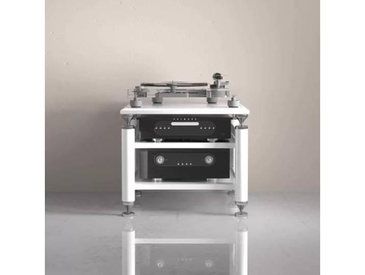 Modulares HIFI‑Audio‑Rack – Verstellbare Ablagen, Plattenspielerständer Mehrstöckiges Audio‑Regal, vielfältige Farben, schwingungsdämpfendes Design(White+White,2‑Tier)
