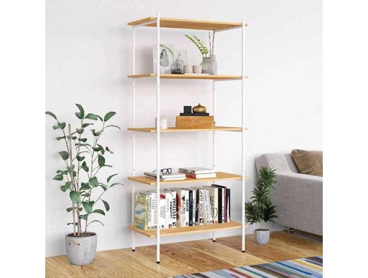 Bibliothèque en Bois - Blanc - Étagère à 5 niveaux blanc et chêne 80x40x163 cm - Étagère Salon ctl48f