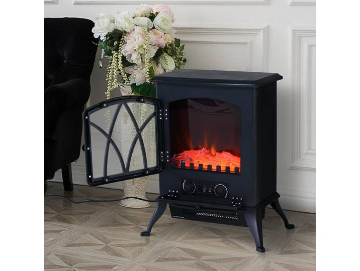 Homcom Elektrokamin Elektrischer Kamin Kaminofen 1000W/2000W, Schwarz, Metall, 28.5x54x45 cm, Elektrogeräte, Heizgeräte, Elektrokamine