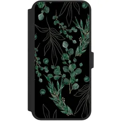 Nivocase Klapphülle für Apple iPhone 16 Pro Max Handyhülle aus Kunst Leder NIVOflip schwarz Blätter Natur (Apple iPhone 16 Pro Max), Smartphone Hülle, Schwarz