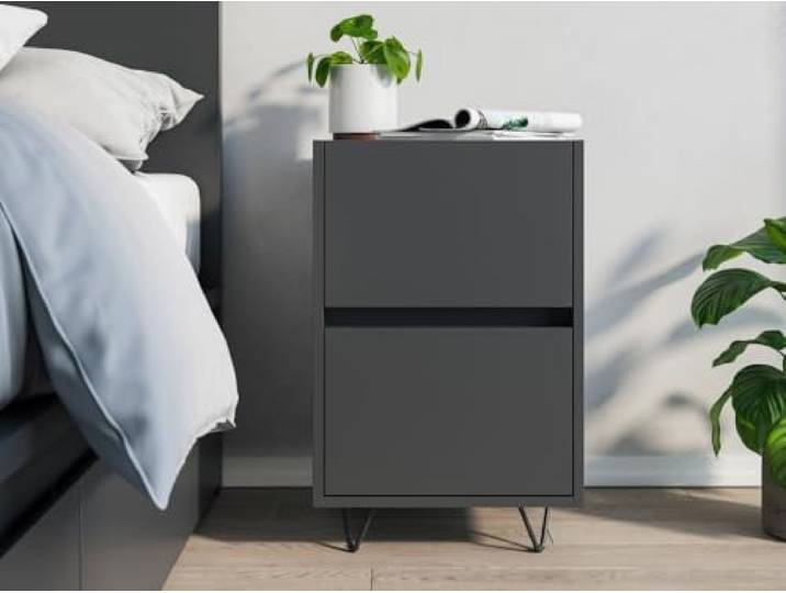 Magnolia Home Nachttisch Yako 40cm 2 SoftClose stehend Grafit Softtouch