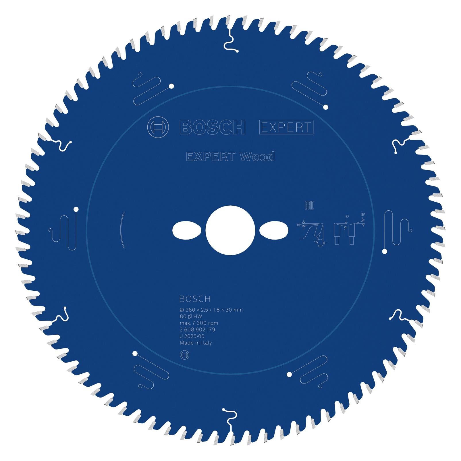 Bosch Professional Zubehör EXPERT Wood Kreissägeblatt, 260x30 mm, T80 (2608902179)