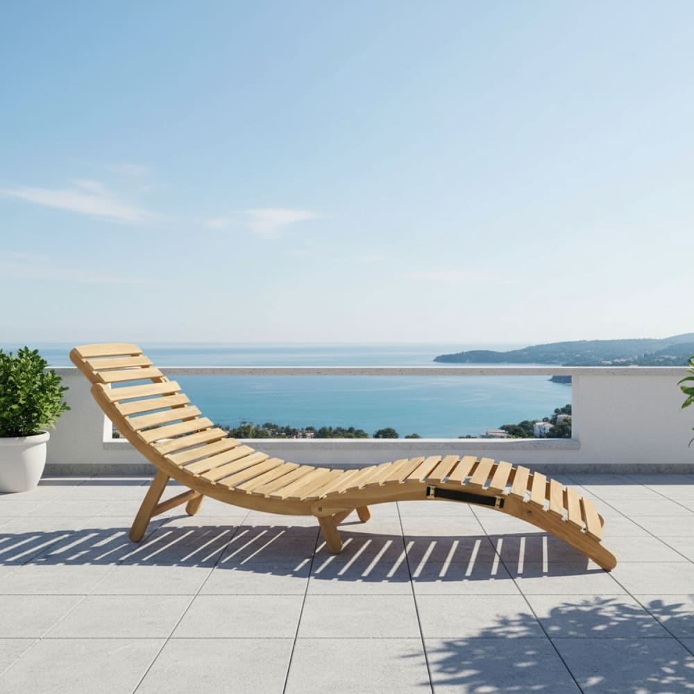 Happy Garden Bain de soleil pliant en acacia Beige 183x60x54cm