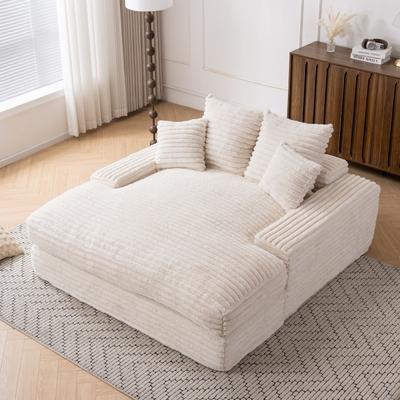 Loedds Oversized Corduroy Chaise Sleeper Sofa Bed with 4 Washable-Cover Pillows