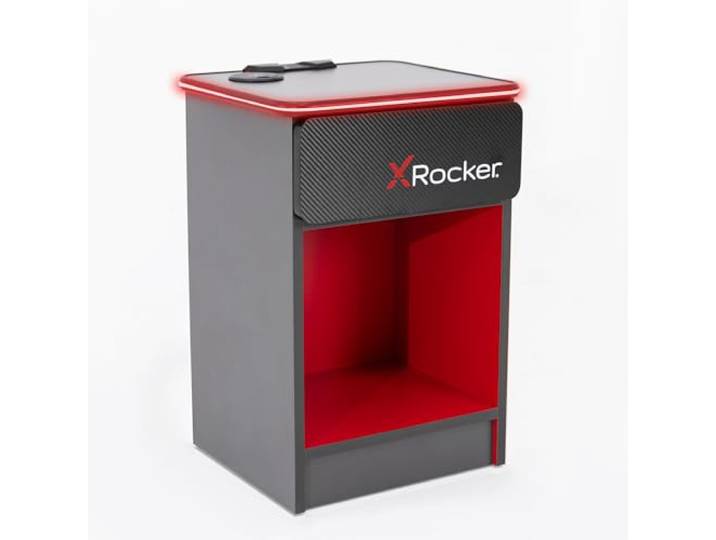 X Rocker Carbon-Tek Nachttisch – Moderner Gaming Nachtschrank mit LED-Beleuchtung & Wireless Charging Ladepad Schwarz/Rot