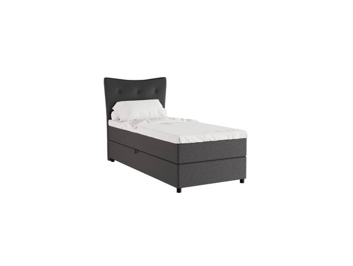 Homesy Boxbett Nevada 90x200 cm Polsterbett mit hochwertiger Bonell-Matratze und Topper - Dunkelgrau, Anthrazit, Holz, Mode, 90x200 cm, Schlafzimmer, Betten, Boxspringbetten