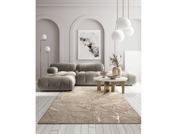 Teppich MERINOS Creation 50055 , beige, B:80cm H:10mm L:150cm, Polyester, Teppiche, Teppich, elegant, glänzend, Kurzflor, Indoor, pflegeleicht, robust