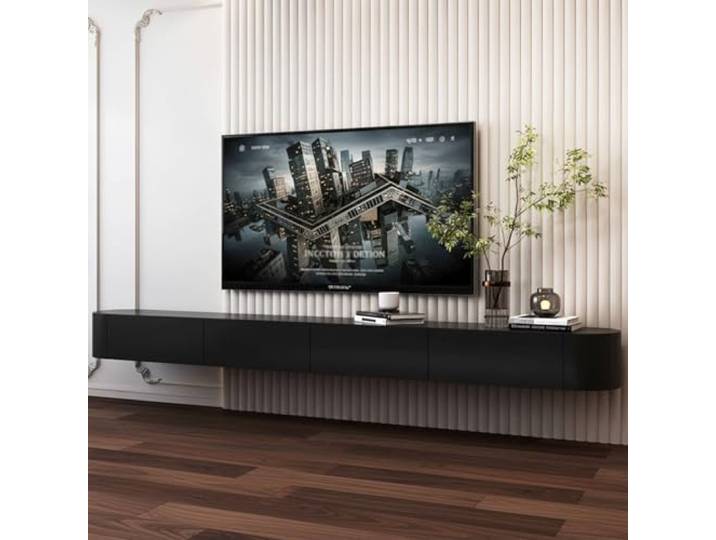 NOYHHAV Massivholz-Schwebender TV Schrank Wandmontierter Fernsehschrank-220CM Schwarz