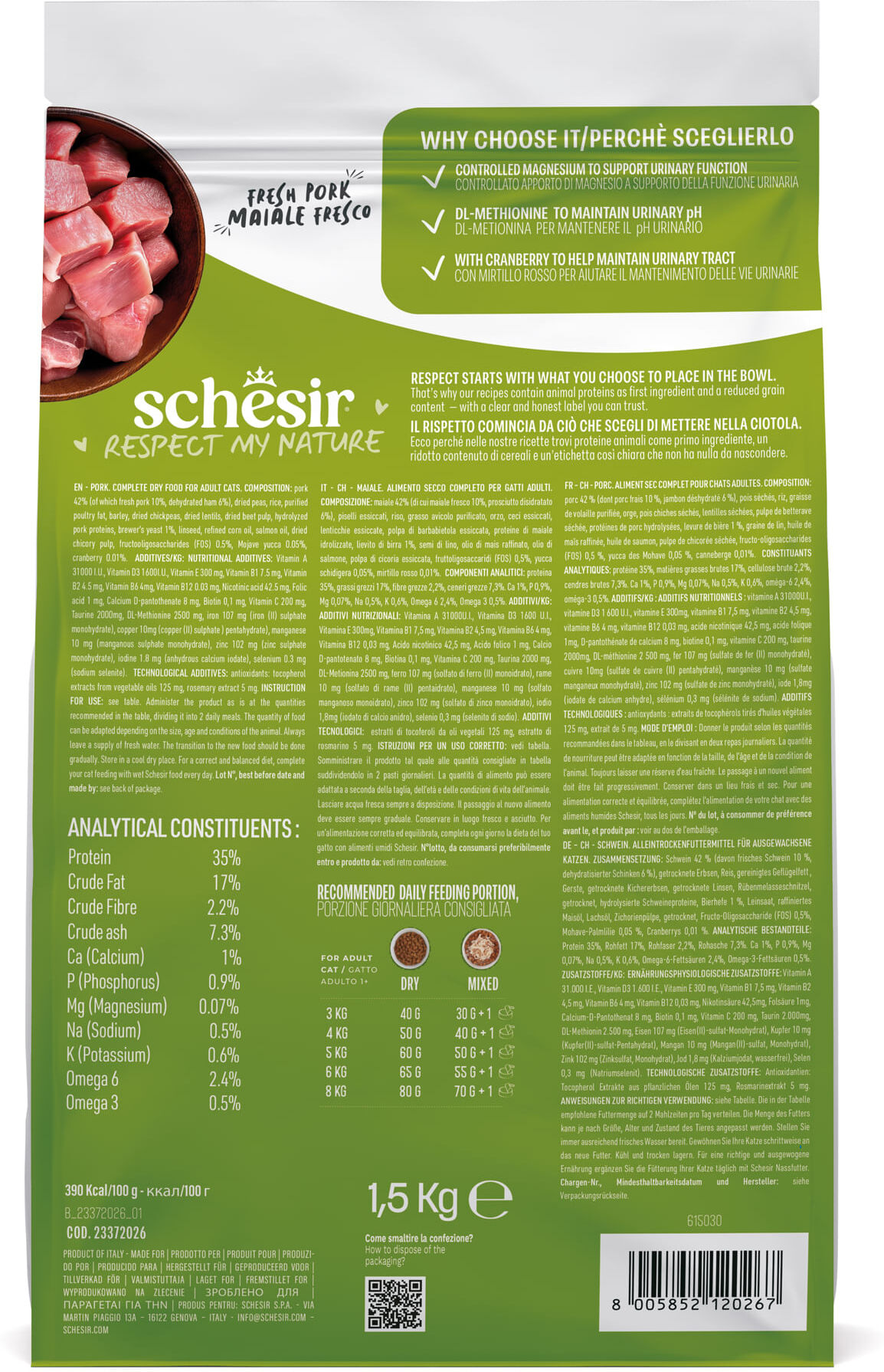 Schesir Cat Monoprotein Urinary Prosciutto 1.5KG