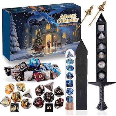 Weihnachts-Adventskalender 2025, Mystery-DD-Würfelset, Urlaubs-Adventskalender 24 Tage, Überraschungs-D d Geschenke, geeignet für Dungeons and Dragons RPG, MTG, Rollenspiel-Tischspiel