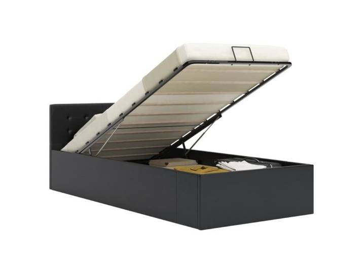 JILI* Lit Coffre Chambre Cadre de lit à rangement hydraulique Noir Similicuir 90x200 cm[1536]