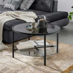 Runder Glas Couchtisch mit schwarzem Metallgestell 75 cm breit