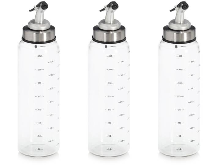 Menage-Set ZELLER PRESENT Essig-/Ölflasche, 3-tlg. , transparent, H:24,5cm Ø:6,5cm, Menage-Sets, Menage-Set, präziser Ausguss, 500 ml