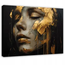 WANDBILDER Frau Gold Schwarz Abstrakt 100x70