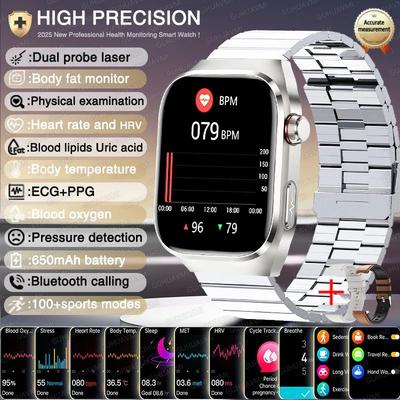 2026 AI Health Smart Watch AMOLED Bluetooth Call Fitness Tracker With ECG & Wellness Monitoring silver Steel B 2a scientific Diagnosis