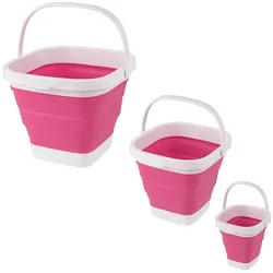 König Design 3er Set Eimer faltbar Falteimer Putzeimer Wassereimer Campingeimer Angeleimer, Reinigungsutensil, Pink, Rosa