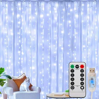 Uplift Picks USB Holiday LED Curtain Lights With Remote And 8 Modes white usb 3mx1m 100 Led